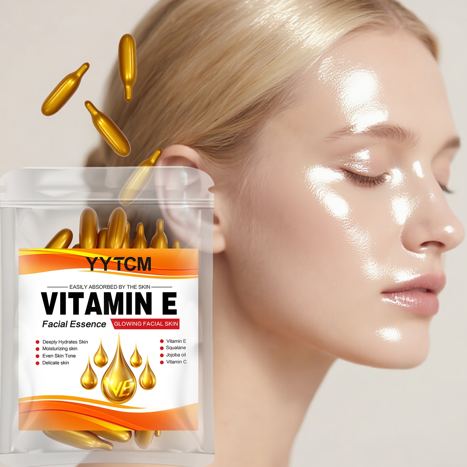 Exosome Serum Ampoule - ビタミンEディープモイスチャライジングカプセルエッセンス、肌に潤いを与え、滑らかに整えます、植物由来スクワラン、ビタミンC配合、ディープハイドレーション＆スキンブライトニングエッセンス（0.4g×30カプセル）/袋-1袋